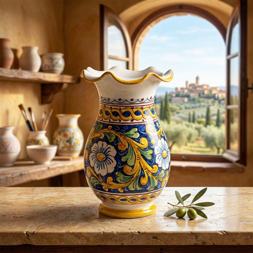 Vaso grande lavorato in ceramica decorata a mano da ceramisti siciliani barocco art 16