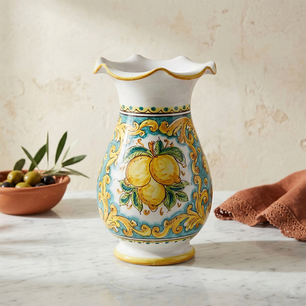 Vaso grande lavorato in ceramica decorata a mano da ceramisti siciliani limoni art 16