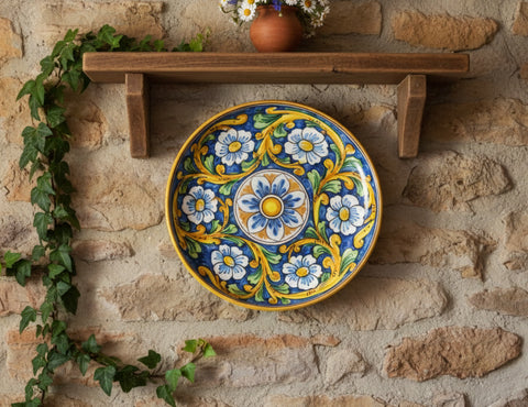 Piatto grande in ceramica decorata a mano da ceramisti siciliani barocco art 12