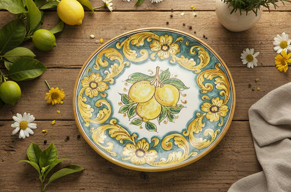 Piatto grande in ceramica decorata a mano da ceramisti siciliani limoni art 12