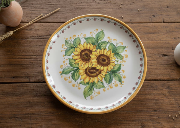 Piatto grande in ceramica decorata a mano da ceramisti siciliani girasole art 12