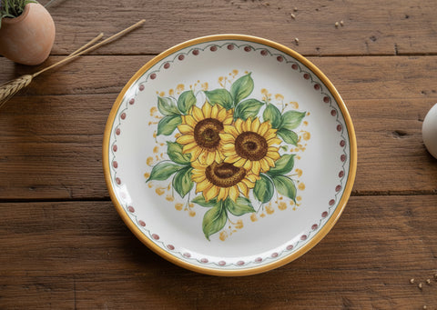 Piatto grande in ceramica decorata a mano da ceramisti siciliani girasole art 12