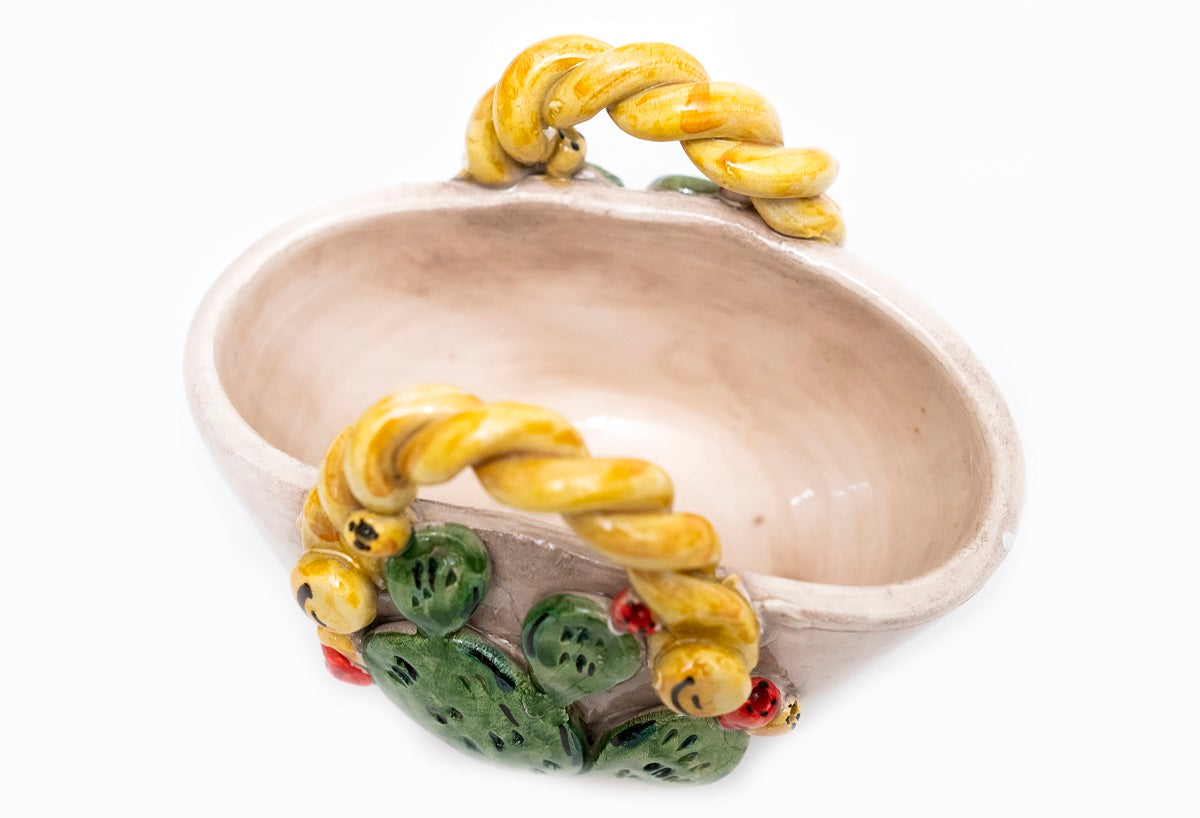 Coffa in ceramica siciliana di Caltagirone realizzata e decorata a mano art. ficodindia