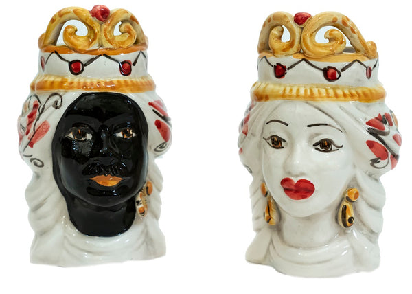 Coppia teste di moro in ceramica siciliana di Caltagirone h15cm art. rosso