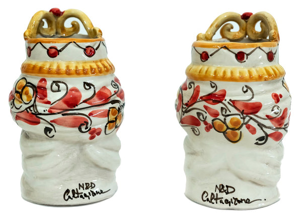 Coppia teste di moro in ceramica siciliana di Caltagirone h15cm art. rosso