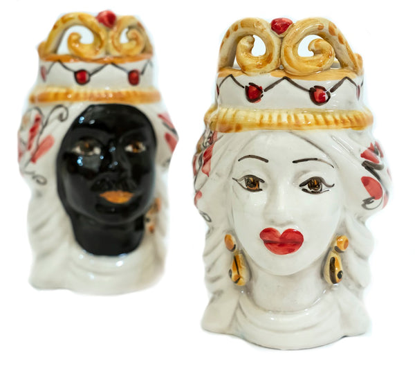 Coppia teste di moro in ceramica siciliana di Caltagirone h15cm art. rosso