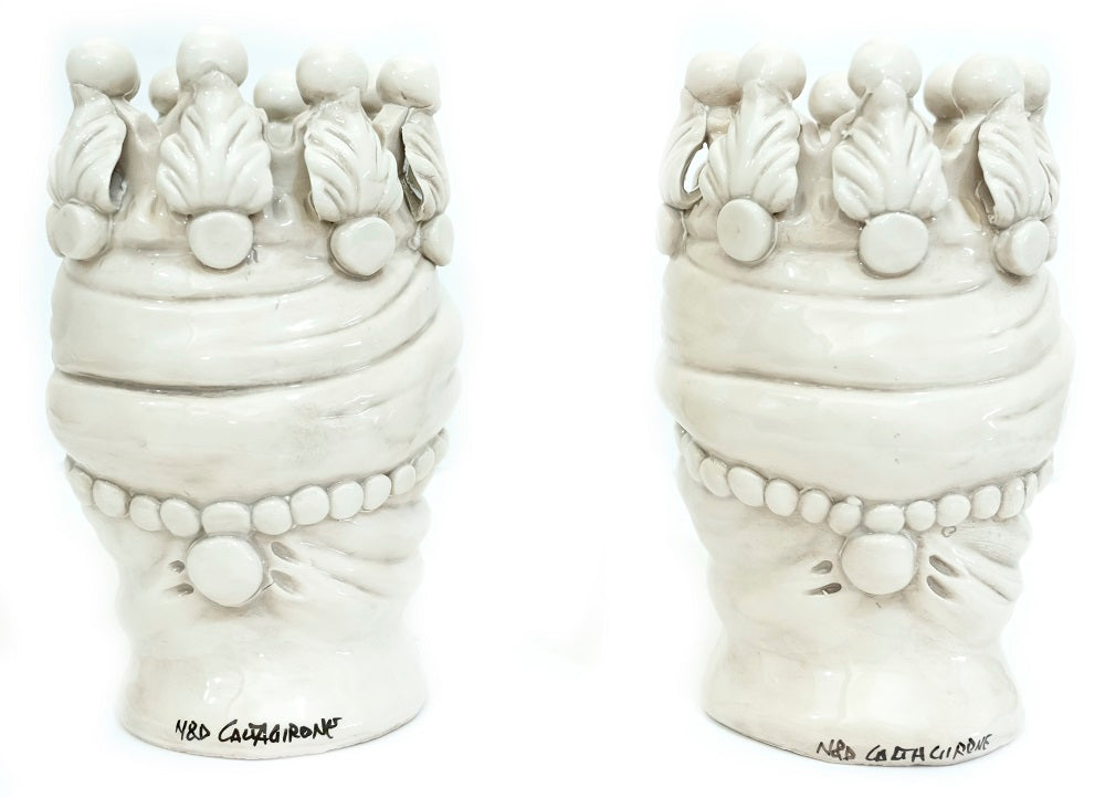 Pair of Sicilian ceramic Moor's heads from Caltagirone h20cm art. fumè 