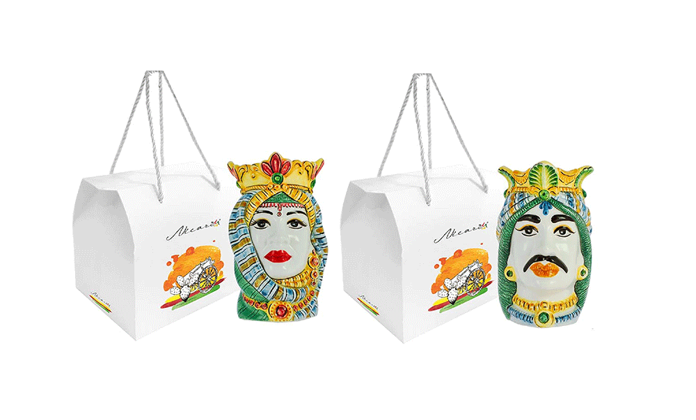 Pair of colored Arab Moorish heads in Nicaragua ceramic with case art. 809,808