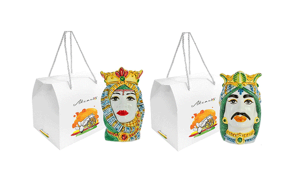 Pair of colored Arab Moorish heads in Nicaragua ceramic with case art. 809,808