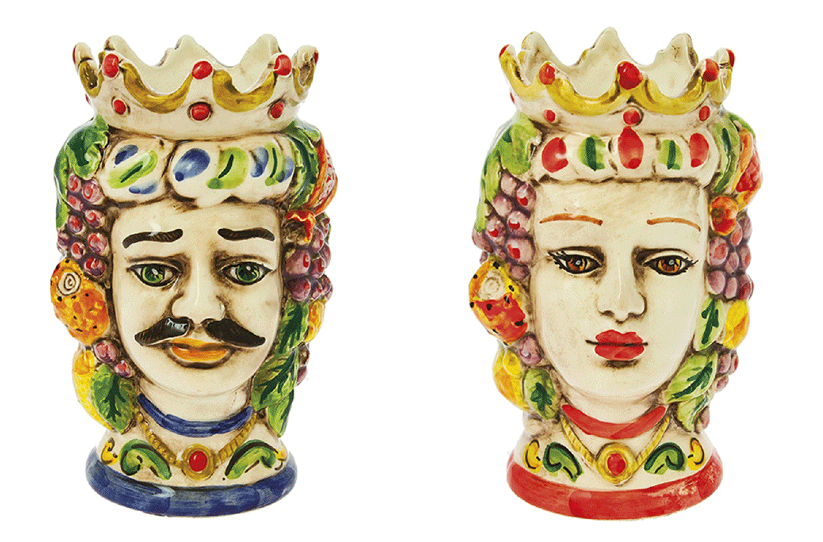 Coppia teste di moro frutta colorata in ceramica nicarè decorata a mano art. 817-816