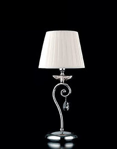 Lumetto da comodino moderno a 1 luce in metallo cromo con cristalli molati trasparenti e paralume nastrato bianco PR 6925/LP