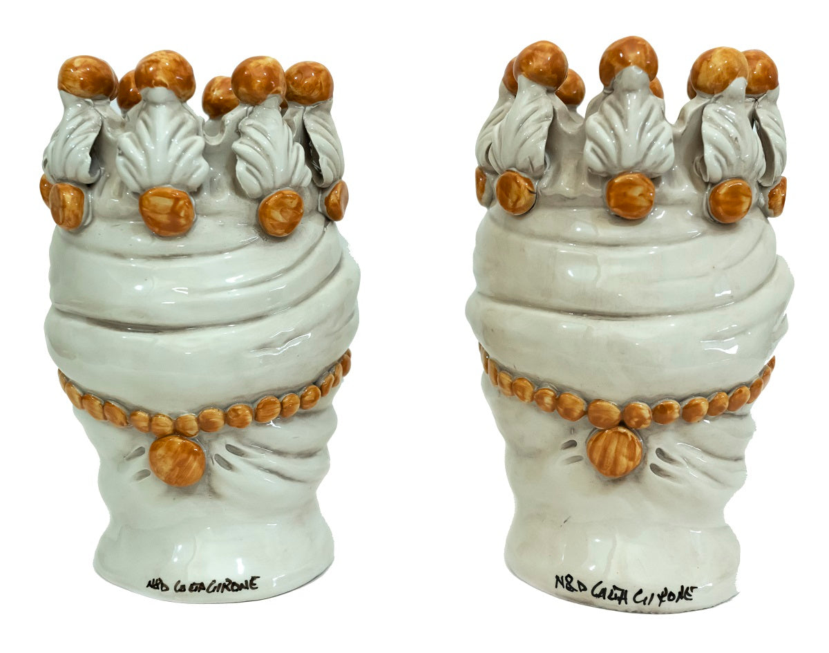 Pair of Sicilian ceramic Moor's heads from Caltagirone h20cm art. orange 