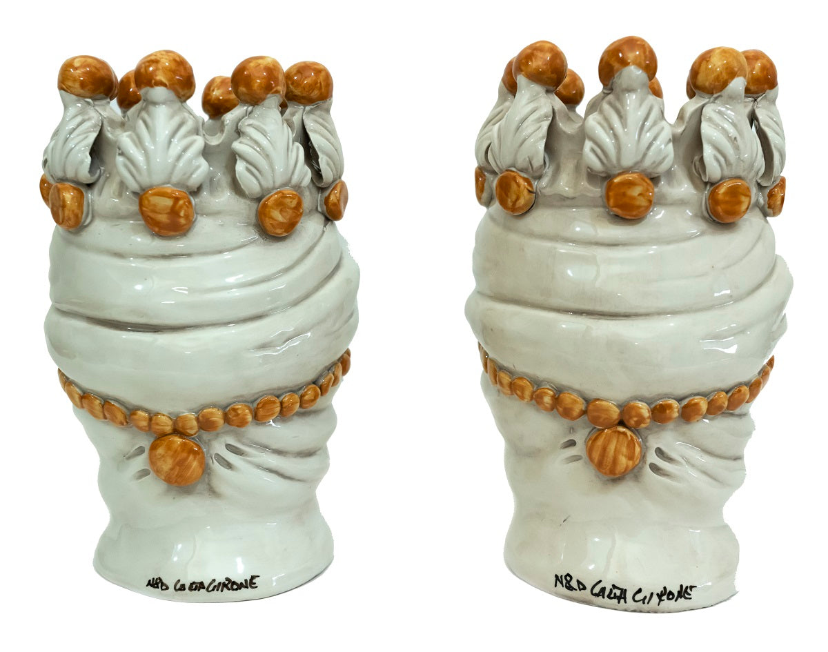 Coppia teste di moro in ceramica siciliana di Caltagirone h20cm art. arancio