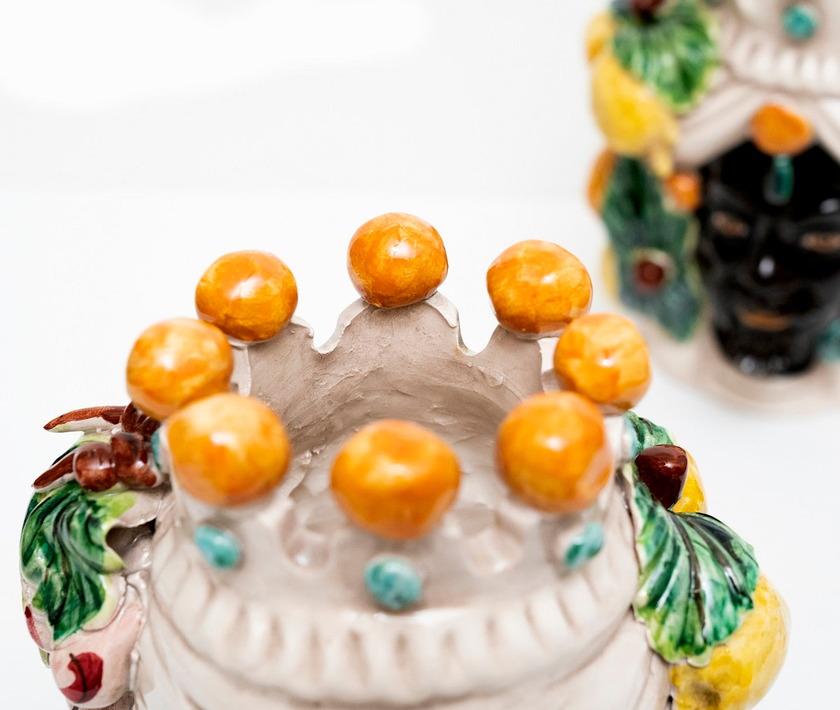 Pair of Sicilian ceramic Moor's heads from Caltagirone h20cm art. grape 