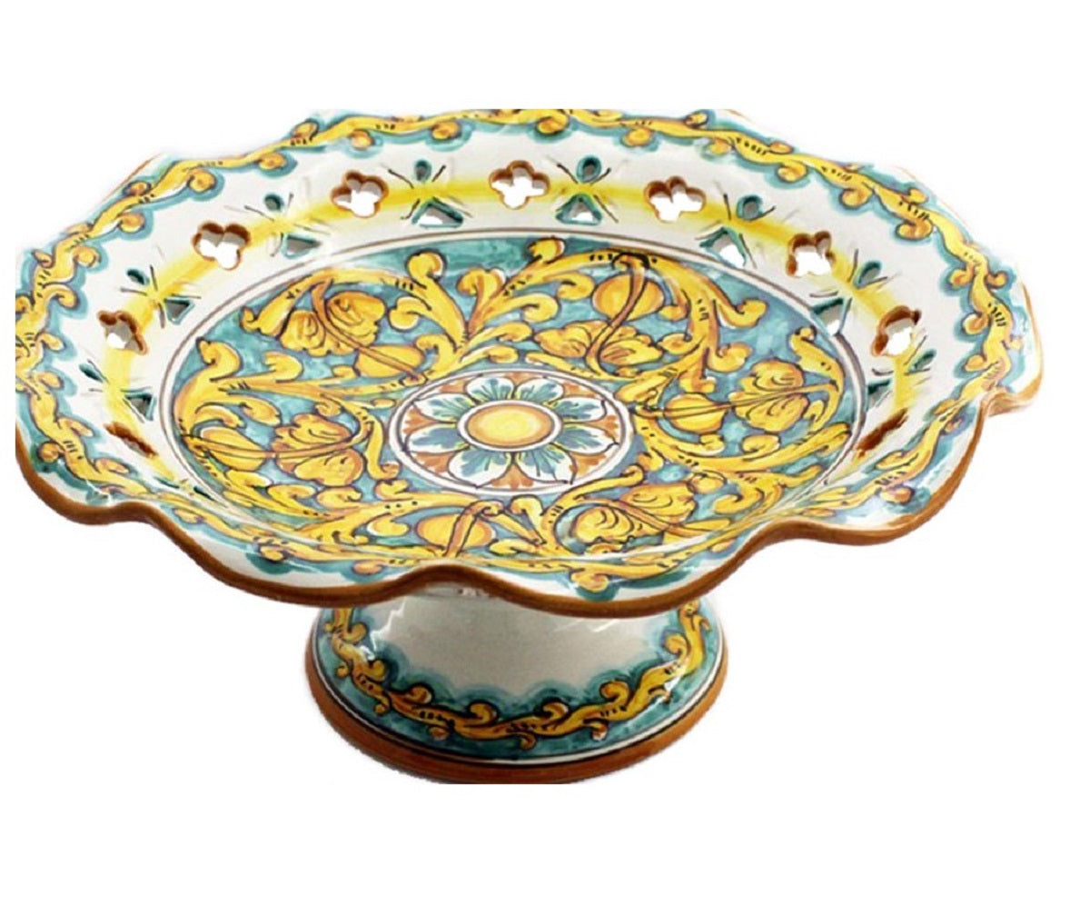 Centrotavola alzata grande in ceramica decorata a mano da ceramisti siciliani gianluca art 3