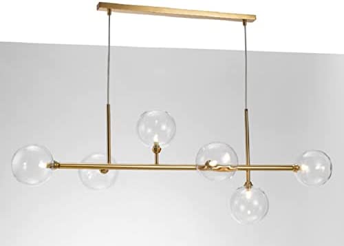 Lampadario classico a 6 luci con tubi in ottone oro satinato e sfere in vetro PR 7100/6