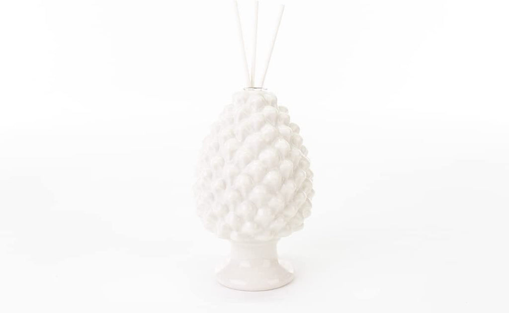 Mondocreazioni Porcelain Pine Cone Diffuser Classic Modern Elegant Furnishing Accessory White Red Green ST (White Art 54305) 