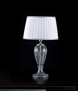 Lumetto da comodino moderno a 1 luce in cristallo trasparente con struttura in metallo cromo e paralume nastrato bianco PR 6927/LP