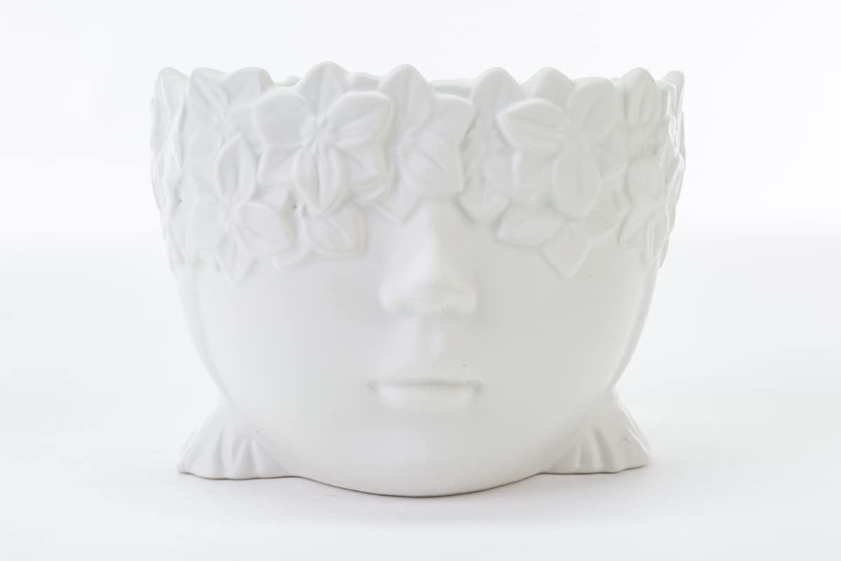 Mondocreazioni Vaso Porta pianta in Porcellana Bianco Moderno Elegante complemento d'arredo ST (Girl Art 54348)