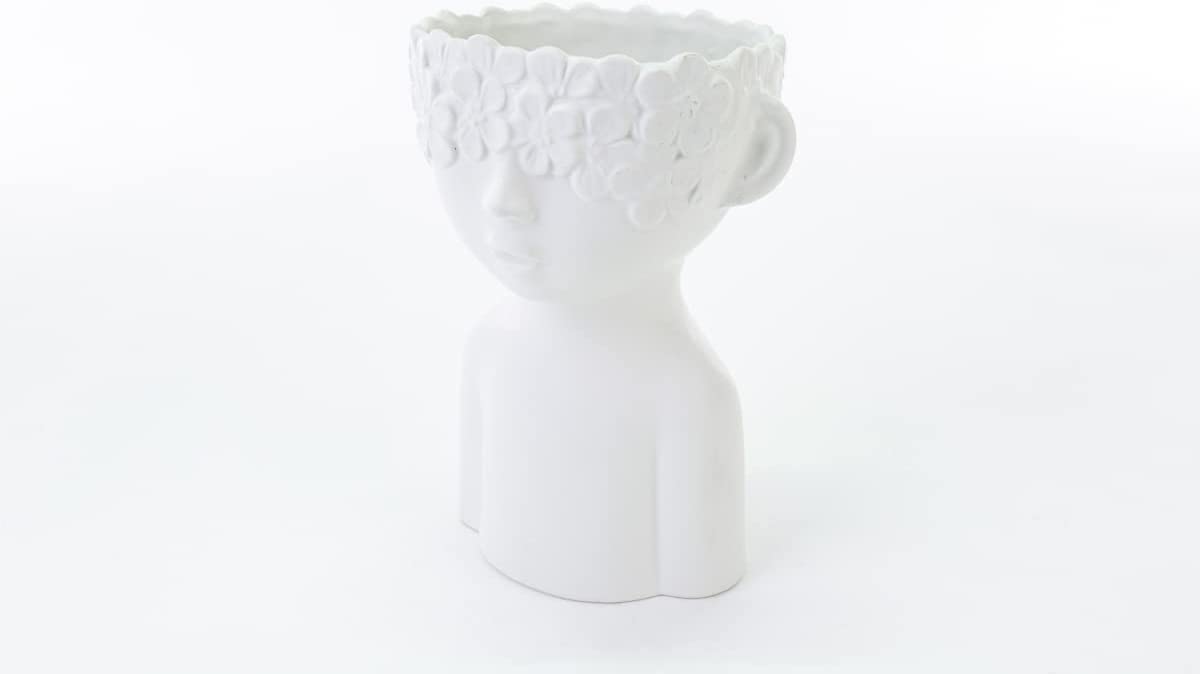 Mondocreazioni Vaso Busto Porta pianta in Porcellana Bianco Moderno Elegante complemento d'arredo ST (Boy Art 54351)