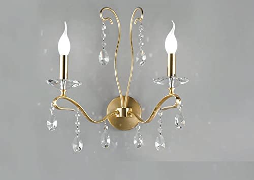 Applique da parete classico a 2 luci in ottone oro satinato con cristalli molati trasparenti PR 6746/A2