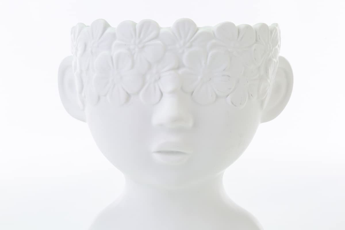 Mondocreazioni Vaso Busto Porta pianta in Porcellana Bianco Moderno Elegante complemento d'arredo ST (Boy Art 54353)