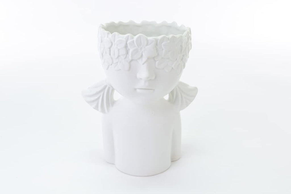 Mondocreazioni Vase Bust Plant Holder in Porcelain White Modern Elegant Furnishing Accessory ST (Girl Art 54352) 