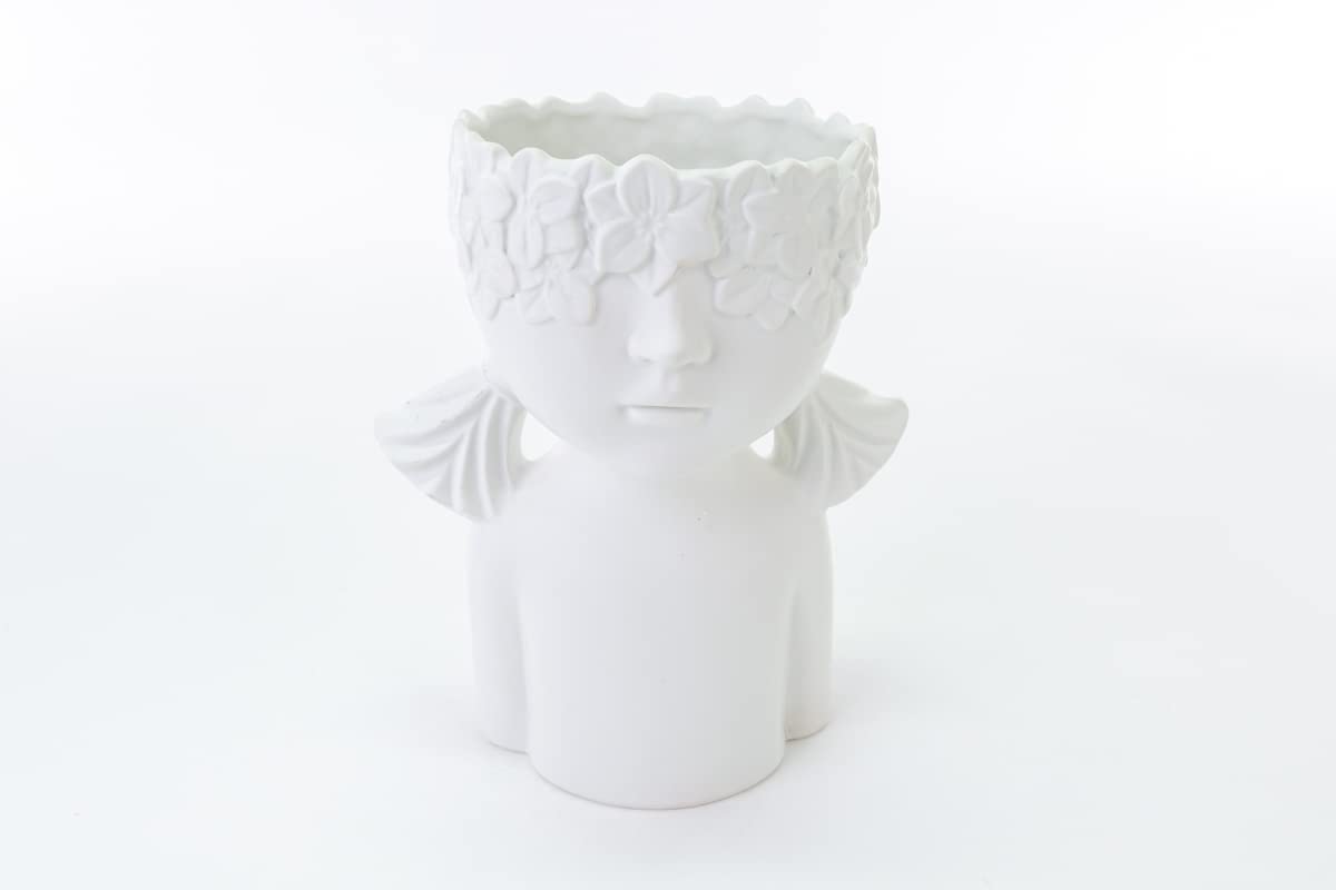 Mondocreazioni Vase Bust Plant Holder in Porcelain White Modern Elegant Furnishing Accessory ST (Girl Art 54352) 