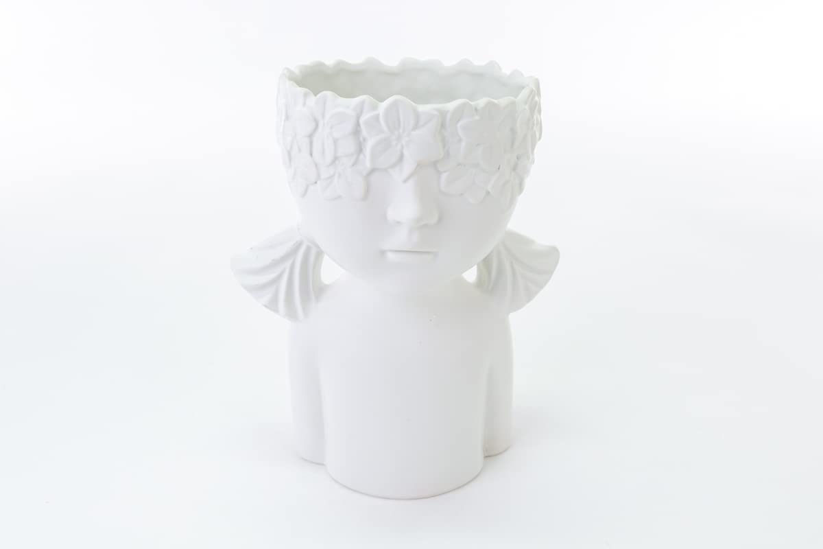 Mondocreazioni Vaso Busto Porta pianta in Porcellana Bianco Moderno Elegante complemento d'arredo ST (Girl Art 54352)