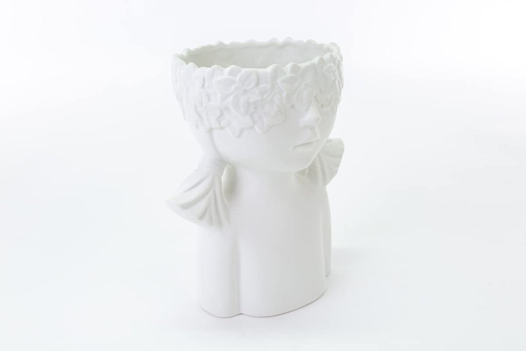 Mondocreazioni Vase Bust Plant Holder in Porcelain White Modern Elegant Furnishing Accessory ST (Girl Art 54350) 