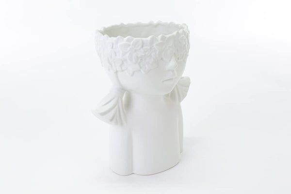 Mondocreazioni Vaso Busto Porta pianta in Porcellana Bianco Moderno Elegante complemento d'arredo ST (Girl Art 54350)