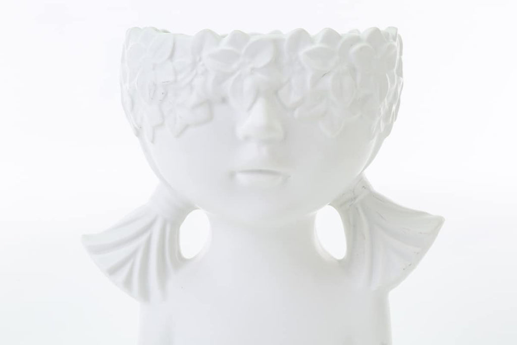 Mondocreazioni Vase Bust Plant Holder in Porcelain White Modern Elegant Furnishing Accessory ST (Girl Art 54350) 