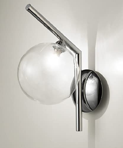 Applique da parete moderno a 1 luce con tubi in ottone cromo e sfera in vetro liscia PR 7102/A1