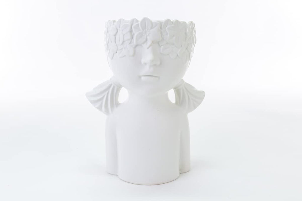 Mondocreazioni Vase Bust Plant Holder in Porcelain White Modern Elegant Furnishing Accessory ST (Girl Art 54352) 