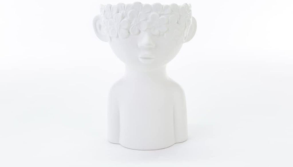 Mondocreazioni Vase Bust Plant Holder in Porcelain White Modern Elegant Furnishing Accessory ST (Boy Art 54351) 