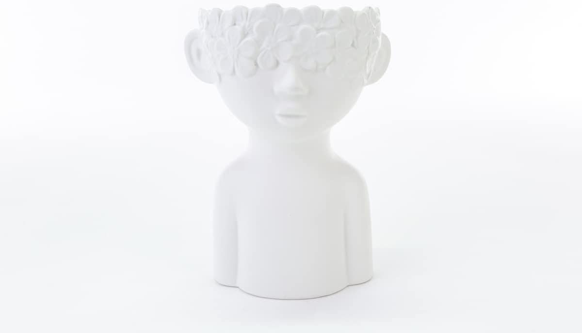 Mondocreazioni Vaso Busto Porta pianta in Porcellana Bianco Moderno Elegante complemento d'arredo ST (Boy Art 54351)