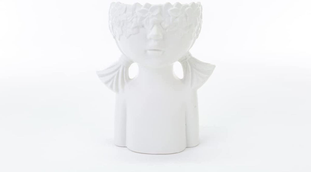 Mondocreazioni Vase Bust Plant Holder in Porcelain White Modern Elegant Furnishing Accessory ST (Girl Art 54350) 