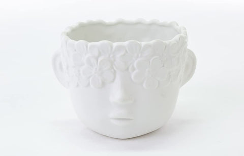 Mondocreazioni Modern White Porcelain Plant Pot Elegant Furnishing Accessory ST (Boy Art 54349) 