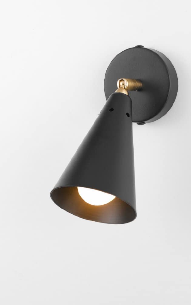 Applique da parete moderno a 1 luce regolabile in metallo laccato nero opaco con finiture in oro satinato PR 7095/F