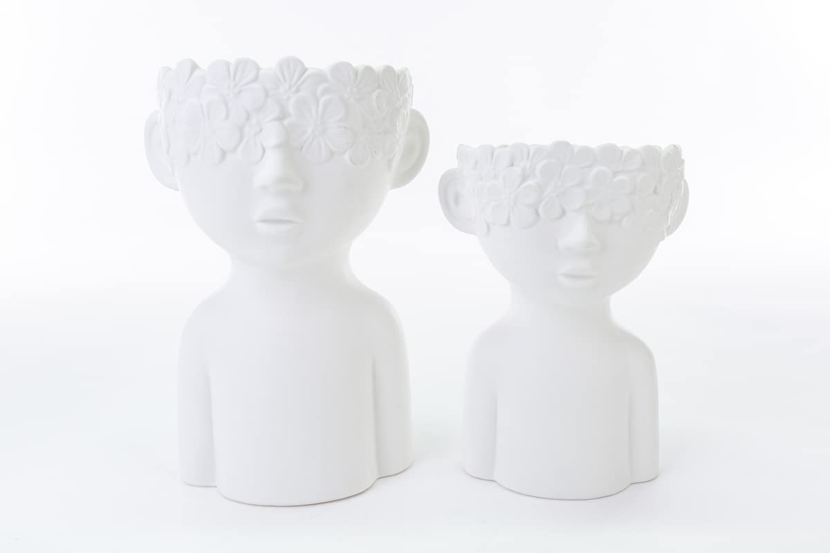 Mondocreazioni Vaso Busto Porta pianta in Porcellana Bianco Moderno Elegante complemento d'arredo ST (Boy Art 54351)