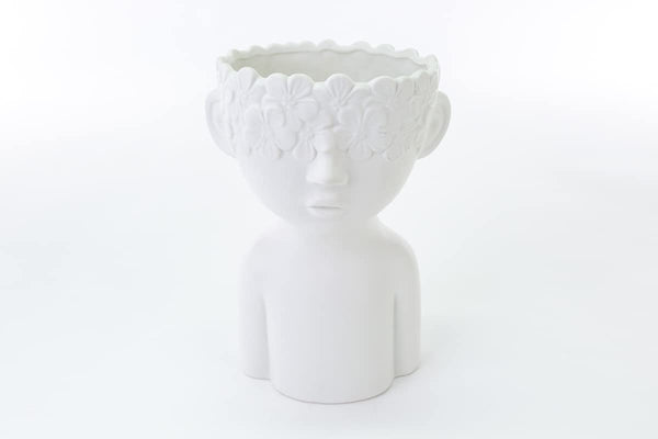 Mondocreazioni Vaso Busto Porta pianta in Porcellana Bianco Moderno Elegante complemento d'arredo ST (Boy Art 54353)