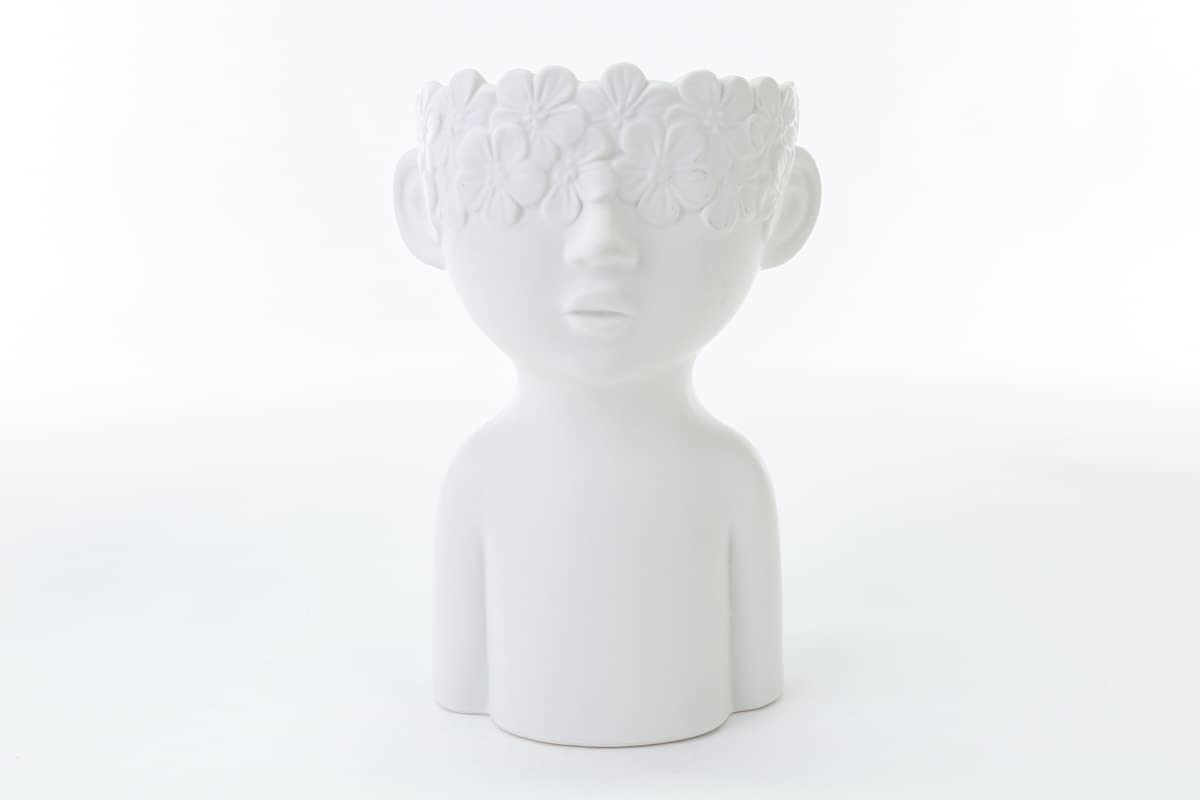 Mondocreazioni Vaso Busto Porta pianta in Porcellana Bianco Moderno Elegante complemento d'arredo ST (Boy Art 54353)