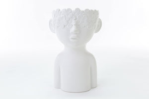Mondocreazioni Vaso Busto Porta pianta in Porcellana Bianco Moderno Elegante complemento d'arredo ST (Boy Art 54353)