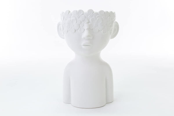 Mondocreazioni Vaso Busto Porta pianta in Porcellana Bianco Moderno Elegante complemento d'arredo ST (Boy Art 54353)