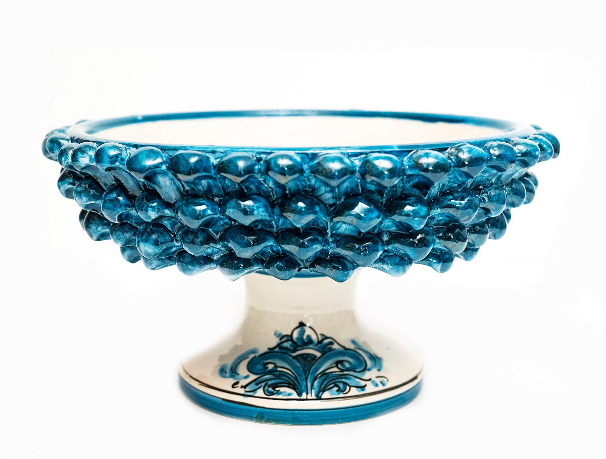 Large half pine cone stand in Sicilian ceramic from Caltagirone, hand-made and decorated, blue 