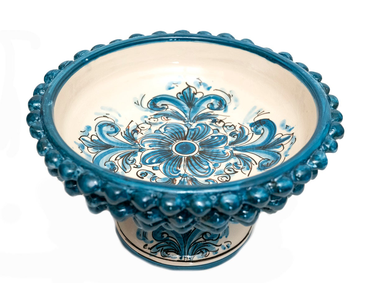 Large half pine cone stand in Sicilian ceramic from Caltagirone, hand-made and decorated, blue 