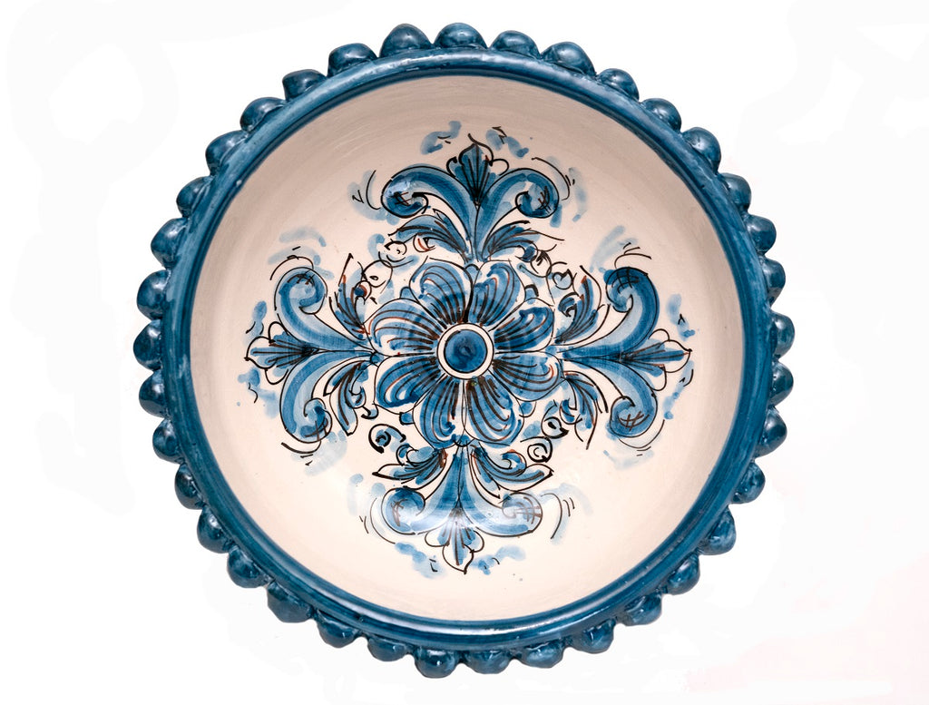 Large half pine cone stand in Sicilian ceramic from Caltagirone, hand-made and decorated, blue 