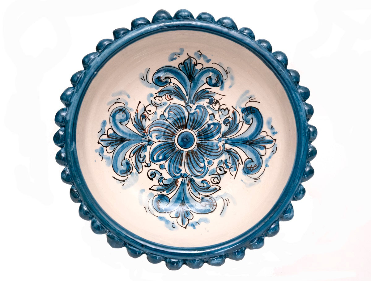 Large half pine cone stand in Sicilian ceramic from Caltagirone, hand-made and decorated, blue 