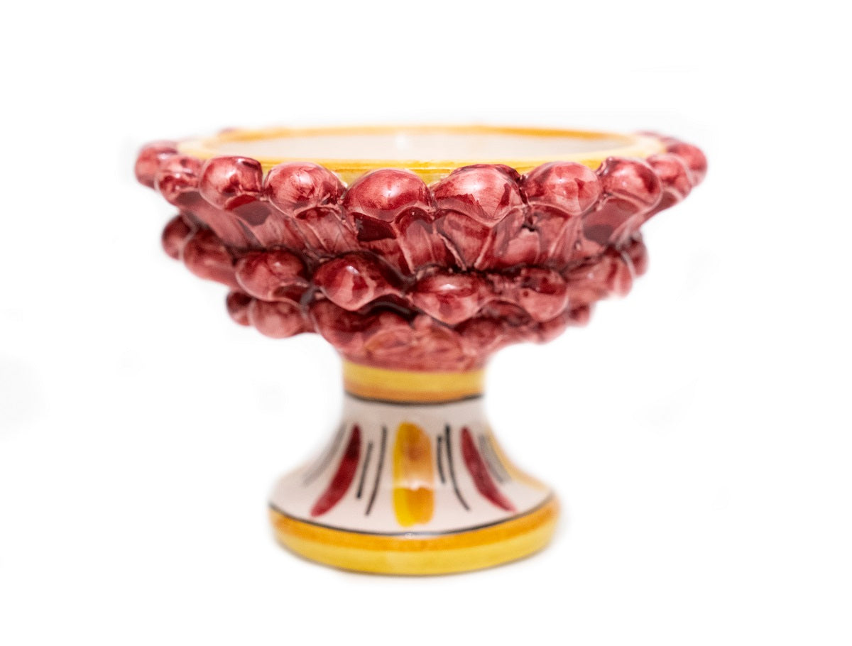 Alzata piccola mezza pigna in ceramica siciliana di Caltagirone realizzata e decorata a mano rosso