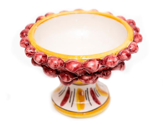 Alzata piccola mezza pigna in ceramica siciliana di Caltagirone realizzata e decorata a mano rosso